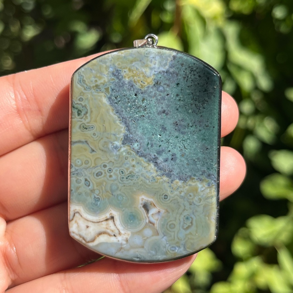 925 silver plated large ocean jasper pendant